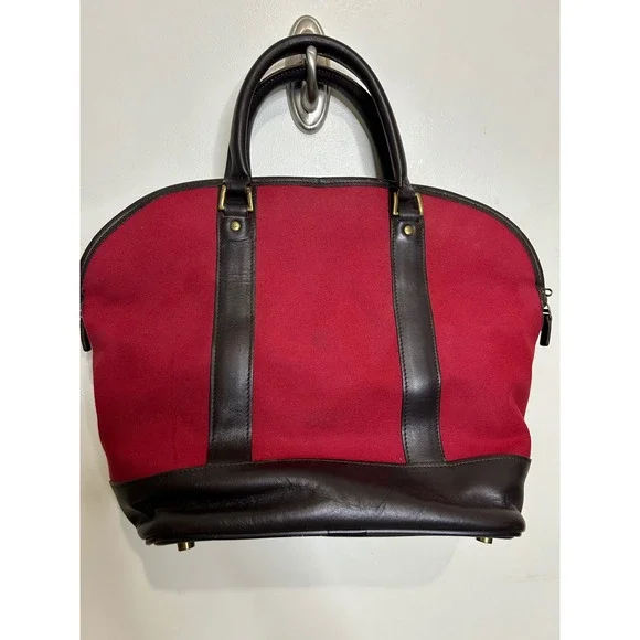 Vintage Hartmann Red Canvas Leather Trim‎ Satchel Doctor Bag Tartan Lining - Picture 2 of 5